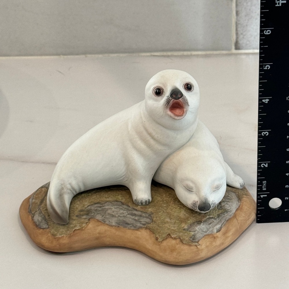 Harp Seal Pups Porcelain Kaymar Figurine Coastal Decor VTG Signed and Numbered